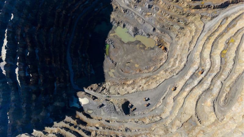 Flying Above An Open Pit Mine, Copper Excavation